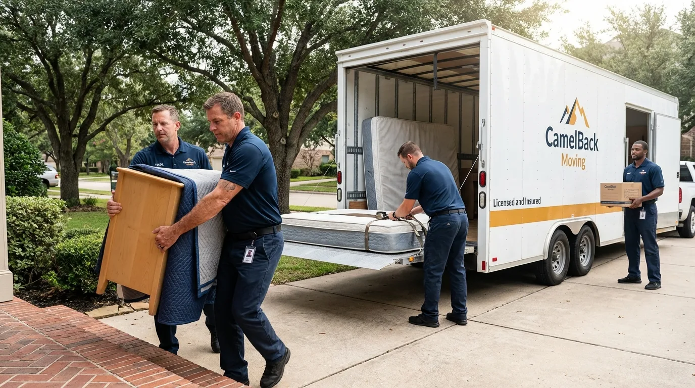 Crew loading residential truck for cross-state move from Saint Helena, CA