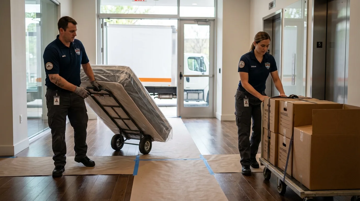 Professional apartment movers loading elevator in Saint Helena, CA