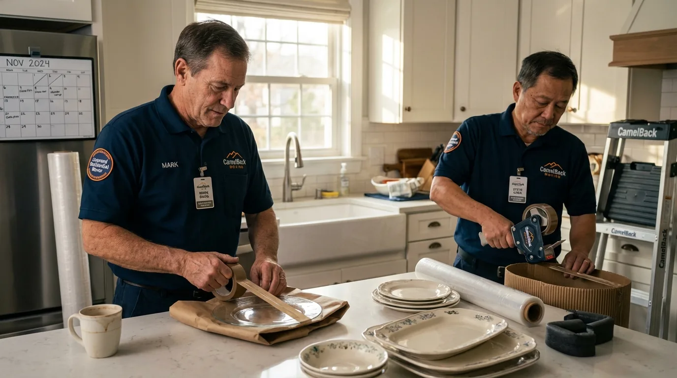 Professional crew packing kitchen dishware in Saint Helena, CA
